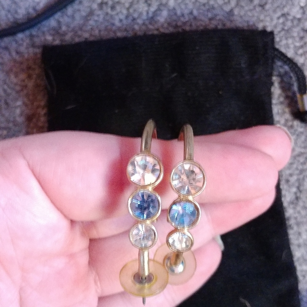 Half Hoop Earrings with clear and blue stones